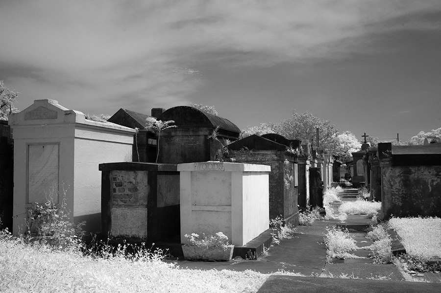 Infrared Photograph of Raised Cemetary in New Orleans.